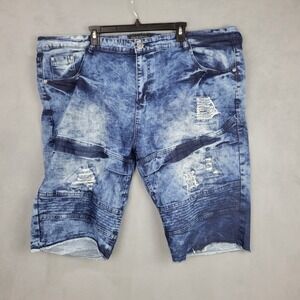 Encrypted Bermuda Shorts Men 48 Blue Denim Medium Wash Cotton Stretch Distressed